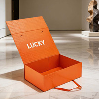 Caja de Regalo Plegable de Cartón Naranja Personalizada, Caja de Papel Rígido con Solapas Reutilizables y Cierres Magnéticos para Ropa y Zapatos