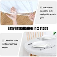 Nappe de table jetable en plastique PE transparente ronde ajustée avec bord élastique imperméable et anti-poussière bleue