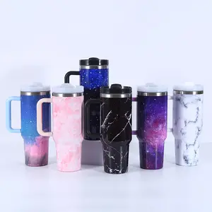 Pabrik petualangan Quencher H2.0 Tie Dye desain 40 oz baja tahan karat terisolasi 40 Oz Travel Tumbler dengan pegangan dan sedotan