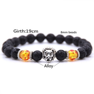 Bộ vòng tay nam bằng đá tự nhiên, đá núi lửa, charm Phật, rồng/sư tử/panther/tạ, 8MM - Product Image 3