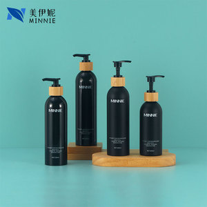Botellas de bambú con hombros redondos Minnie de 200ml, 250ml y 300ml para dispensar lociones y cosméticos, botella PET esmerilada. - Product Image 1