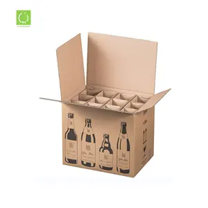 Biểu Tượng Tùy Chỉnh Nâu Kraft 12 24 Chai Bia Vận Chuyển Bưu Phẩm Hộp Các Tông Sóng Bao Bì Bia Rượu Vang Hộp Với Ngăn