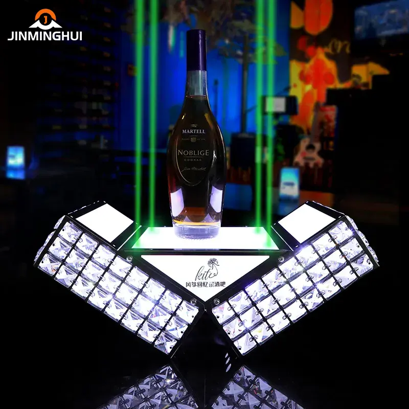 Stainless Steel Green Laser Lighting Glowing Drink Champagne Whisky Bottles Display Rack Led Bottle Presenter Glorifier For KTV
