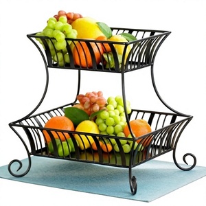 2 Tier Metal Fruit Basket Stand for Kitchen Countertop Decorative <b>Vegetable</b> <b>Storage</b> <b>Rack</b> Organizer Black - Product Image 1