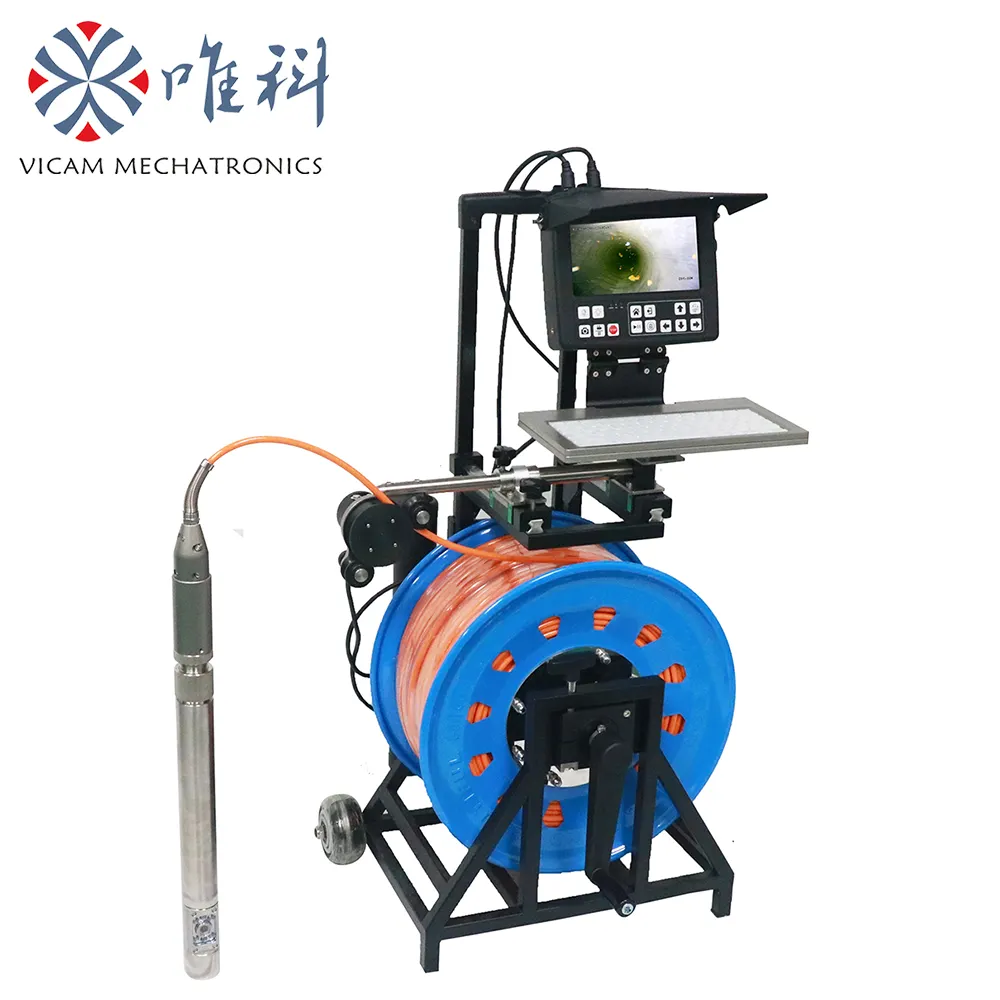 Vicam 200m manual winch borehole camera 45mm dual view lens depth camera for well inspection V8-BCS