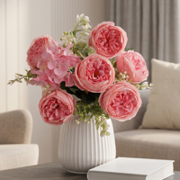 Fleur artificielle rose, fleurs artificielles au toucher réel, rose Austin, ornement de table pour hôtel, intérieur