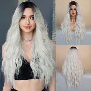 Peluca de Cabello Largo y <span class=keywords><strong>Rizado</strong></span>, Estilo Dibujos Animados, Degradado Plateado Blanco, con Raya al Medio, Resistente al Calor, Semi-Atada a Mano, Ajustable - Product Image 4