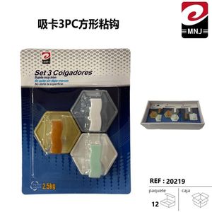 Suction Cup Hook 3Pc Set Square Adhesive 2.5kg Capacity Wall Mount Hooks for Bathroom Kitchen Storage - Product Image 3