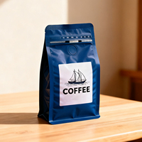 Sachet refermable à fond plat avec logo personnalisé, imprimé, pour café, avec valve et fermeture éclair, 100g 250g 500g 1kg, emballage alimentaire