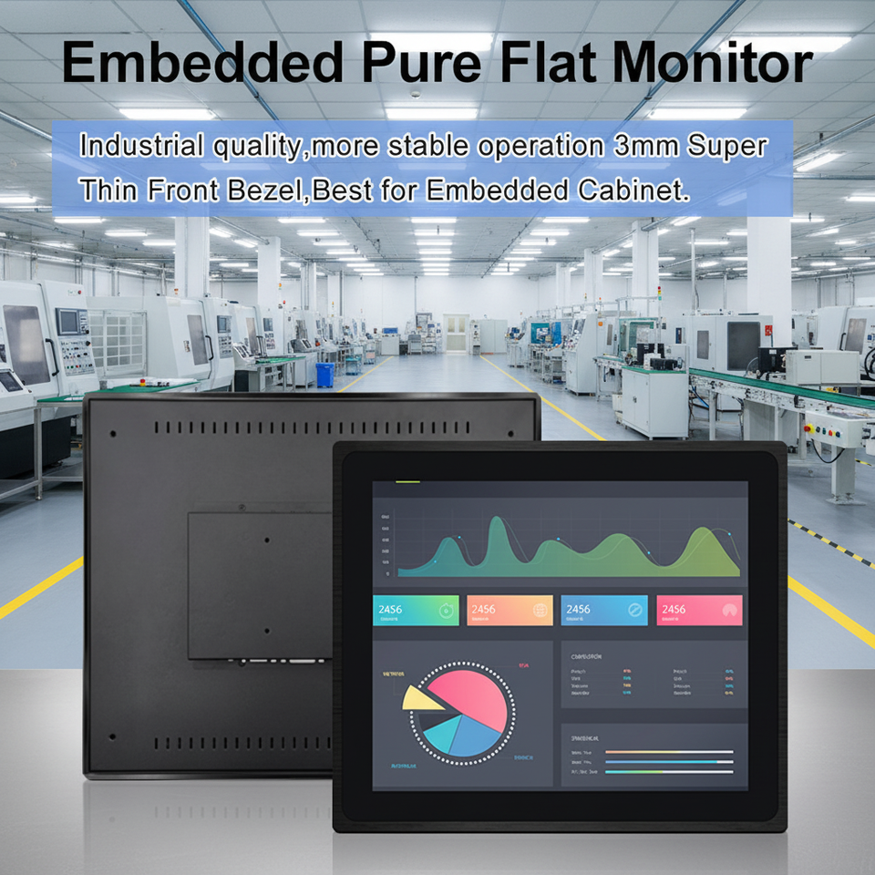 Wholesale Price 10/17 Inch Industrial Pure Flat Embedded Touch Screen PCAP EETI Capacitive Touchscreen Monitor Stock VESA Mount
