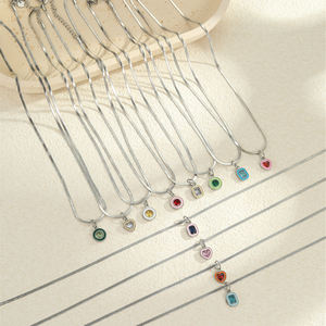 DIY kalung liontin hati warna-warni permen Korea Fashion rantai pisau baja tahan karat Aksesori Wanita grosir - Product Image 2