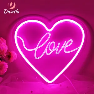 DIVATLA Personnalisation Diamants Coeur Amour Fête Romantique Amant Ambiance Décoratif Acrylique Led Neon Lights Sign