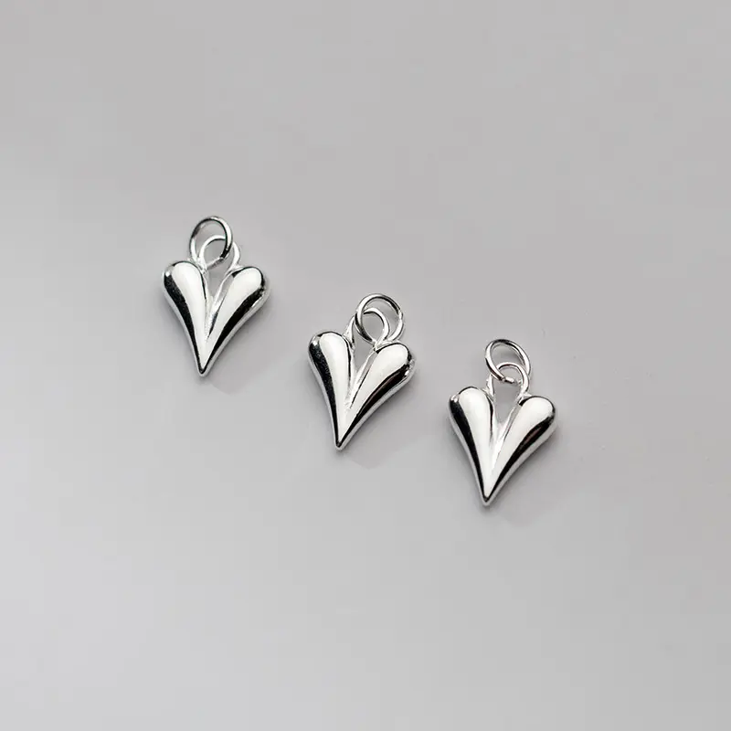 Pingente de coração de prata esterlina 925, mini charme de prata e pêssego, encantos de coração para fazer jóias, suprimentos 12.3*9mm