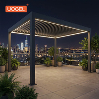 Pavillon de jardin surélevé de luxe en alliage d'aluminium avec toit à persiennes, éclairage LED intelligent et ventilation motorisée, télécommande à une touche
