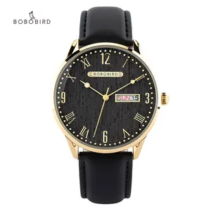 BOBO BIRD Chinese Wholesale OEM logo Wooden Men Watches 2021 Antique Simple Quartz Mens Wristwatch with Soft Leather Strap
