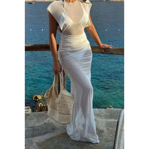 White Basic <b>A</b>-<b>Line</b> Dress for Women Casual Office Lady Style Square Collar Dropped Waist Elegant Fashionable <b>One</b> Fits Most <b>Day</b> - Product Image 4