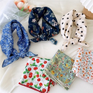 Bufanda cuadrada Floral de estilo japonés de lino y algodón para mujer para todas las estaciones verano otoño seda decorativa fresca para pañuelo pequeño - Product Image 4