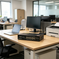 Switch PoE con IA de 10 Puertos, 8GE+2GE Gigabit, 1000Mbps, 6KV Protección contra Rayos, 250m, AI Watchdog, 22Gbps para Cámaras IP CCTV