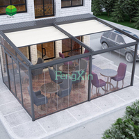 Toldo retráctil motorizado para exteriores, moderno, hecho a medida, impermeable, con ventanas de vidrio