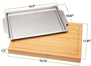 Tabla De Cortar De Madera Cocina Tabla De Cortar De Bambú Ecológica Grande Con Bandeja De Acero Inoxidable Para La Preparación De Alimentos - Product Image 3