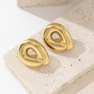 ต่างหูทรงหยดน้ำสแตนเลสทรงกลมแบบกลวงรูปทรงเรขาคณิตสินค้ามาใหม่2025 - Product Image 3