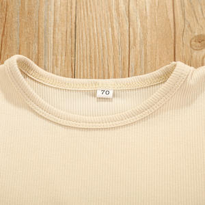 Sommer Kleinkind Kleinkind Mädchen einfarbig gerippte Baumwolle Kurzarm Top Pullover Kordel zug Rüschen Shorts Outfits Baby Home Wear - Product Image 4