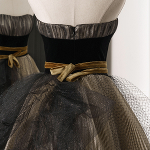Robe de mariée de luxe Jancember RL138, sans bretelles, avec des rubans, asymétrique, sans manches, en or - Product Image 6