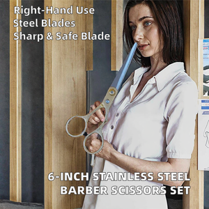 6-Inch Stainless Steel Ceramic <b>Handle</b> Barber Scissors Set Straight Blade Hair Cutting Thinning <b>Shears</b> Hairdressing Kit - Product Image 2