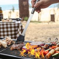 Ensemble d'outils de barbecue 5 pièces, manche long, métal, acier inoxydable, antiadhésif, facile à nettoyer, ustensiles de grillade