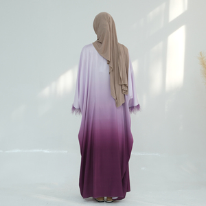 Loriya plume garni caftan robes femmes dubaï manches chauve-souris Abaya femmes musulmanes robe avec ceinture intérieure dernière Abaya EID - Product Image 6