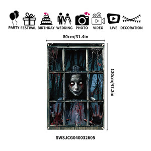 Halloween Fensterbanner mit Geistermotiv für Innen und Außen, Gruselige Dekoration aus 100% Polyester für Halloween-Themenpartys - Product Image 2