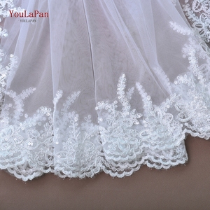 YouLaPan V105 doble encaje Catedral velo de novia bordado a <span class=keywords><strong>mano</strong></span> flor colorete velo fiesta ceremonia con peine de pelo de Metal - Product Image 3