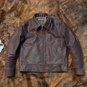 Veste en cuir courte pour homme, coupe slim, en cuir véritable Crazy Horse tanné à l'huile lourde des années 1930, épaisseur 1,8 mm, style vintage - Product Image 1