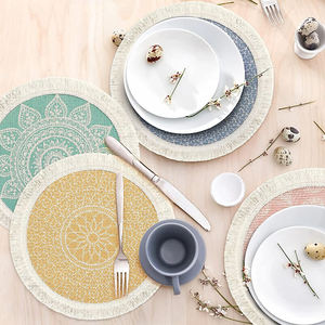Sets de table à manger ronds en polyester, nouveau design de luxe, en coton et en papier, pour mariage - Product Image 3