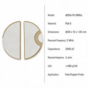 Disco de Cerámica Piezoeléctrica de 2MHz, Forma de Media Luna, 20 mm de Diámetro, 1 mm de Grosor, <span class=keywords><strong>para</strong></span> Doppler Fetal - Product Image 2
