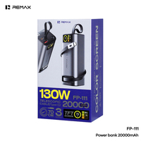 Batterie externe REMAX FP-111 20000mAh, charge rapide 130W, câble Type-C rétractable 70cm, écran TFT, alliage de zinc, pour ordinateur portable