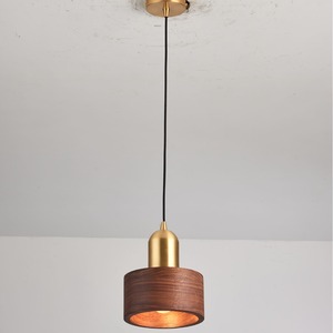 Modern Walnut Wood Pendant <b>Light</b> Led <b>Single</b> Head Round Chandelier For Home Bedroom Dining Room Tea Room - Product Image 4