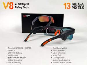 Gafas Inteligentes V8 para Ciclismo, Gafas para Exteriores con Grabación de Fotos y Vídeos de 13MP, Traducción por IA, WiFi6, Audio de Oído Abierto, Logotipo Personalizado - Product Image 4