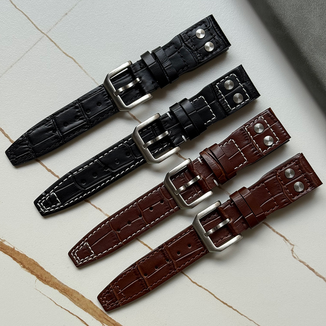 High Quality Leather Wrist Belt 21mm for IWC Big Pilot/Portuguese Strap Pilot Style Rivet Leather Watch Strap 20mm 22mm