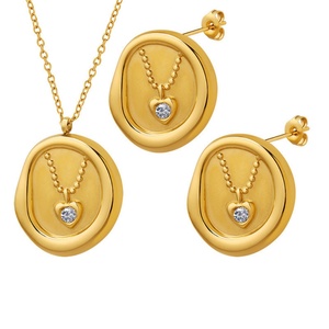 Parure de bijoux vintage en acier inoxydable plaqué or 18 carats avec pierres précieuses, collier pendentif zircon, boucles d'oreilles, bracelet – Cadeau idéal pour mariage et fêtes - Product Image 1