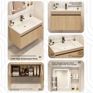 Conjunto de mueble de <span class=keywords><strong>baño</strong></span> de aluminio espacial con lavabo y encimera de cerámica integrados, lavabo con fregadero de cerámica, mueble de <span class=keywords><strong>baño</strong></span> rústico - Product Image 3