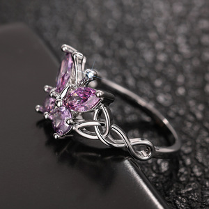 Anillo de Mariposa T0328 de Plata 925 con Cristal de Corte Marquesa y Engaste de Diamantes de Imitación, Anillos Finos para Uso Diario de Mujer - Product Image 3