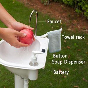 Lavabo Portatile da Campeggio Elettrico a Batteria con Serbatoio da 5 Galloni, Design Ovale in Plastica, Portasciugamani e Portasapone - Product Image 3