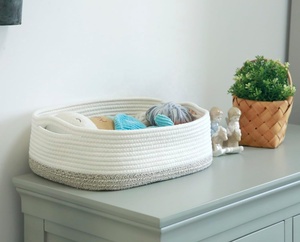 Panier de rangement en corde de coton tissé, organisateur de <span class=keywords><strong>table</strong></span> à <span class=keywords><strong>langer</strong></span> cubique <span class=keywords><strong>pour</strong></span> serviettes de placard, bac de pépinière <span class=keywords><strong>pour</strong></span> bébé, couleur de couture - Product Image 3
