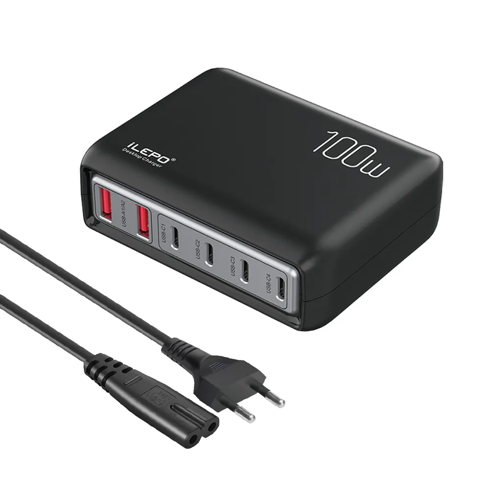 ILEPO 100 W USB C mehrere Ausgänge Ladegerät intelligente tragbare Ladestation QC3.0 PD Ladegeräte für Smartphones und Laptops