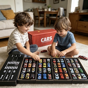Mini-Rückzieh-Spielzeugautos aus Legierung, Container-Geschenkset, Streckenaufbewahrung, Fahrzeug-Spielset, Familienspaß, Kindergeburtstag-Gastgeschenke - Product Image 1