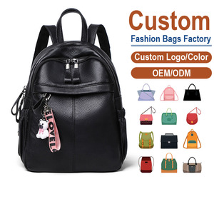 Mochila de Lujo Antirrobo de Cuero de Grano Completo para Mujer OEM - Negra con Llavero de Oso Desmontable |   Empaque con Logotipo Personalizado y Color a Elección |   Fábrica - Product Image 1