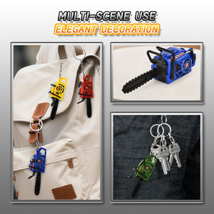 Mini tronçonneuse en plastique, jouet anti-stress porte-clés avec mousqueton, outil à cordon de tirage, action de chaîne rotative, gadget de construction fantaisie - Product Image 5