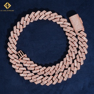 S925 Silver Rose Gold VVS Baguette Moissanite Cuban Link <b>Chain</b> 15mm <b>Iced</b> <b>Out</b> Hip Hop Necklace 3 Row Baguette & Round Cut Jewelry - Product Image 1