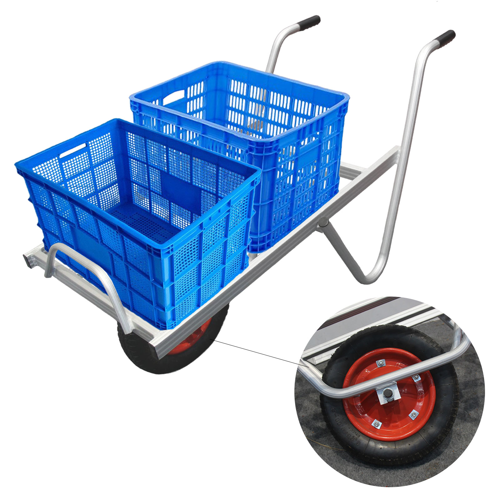 TC2403 Customizable Platform Aluminum Trolley 13x3 Inch Pneumatic Tyre Hand Trolley Cart for Home Farming Garden Usage OEM